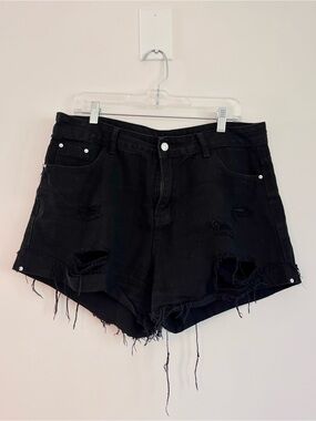 High-Rise Black Distressed Women’s Denim Shorts
